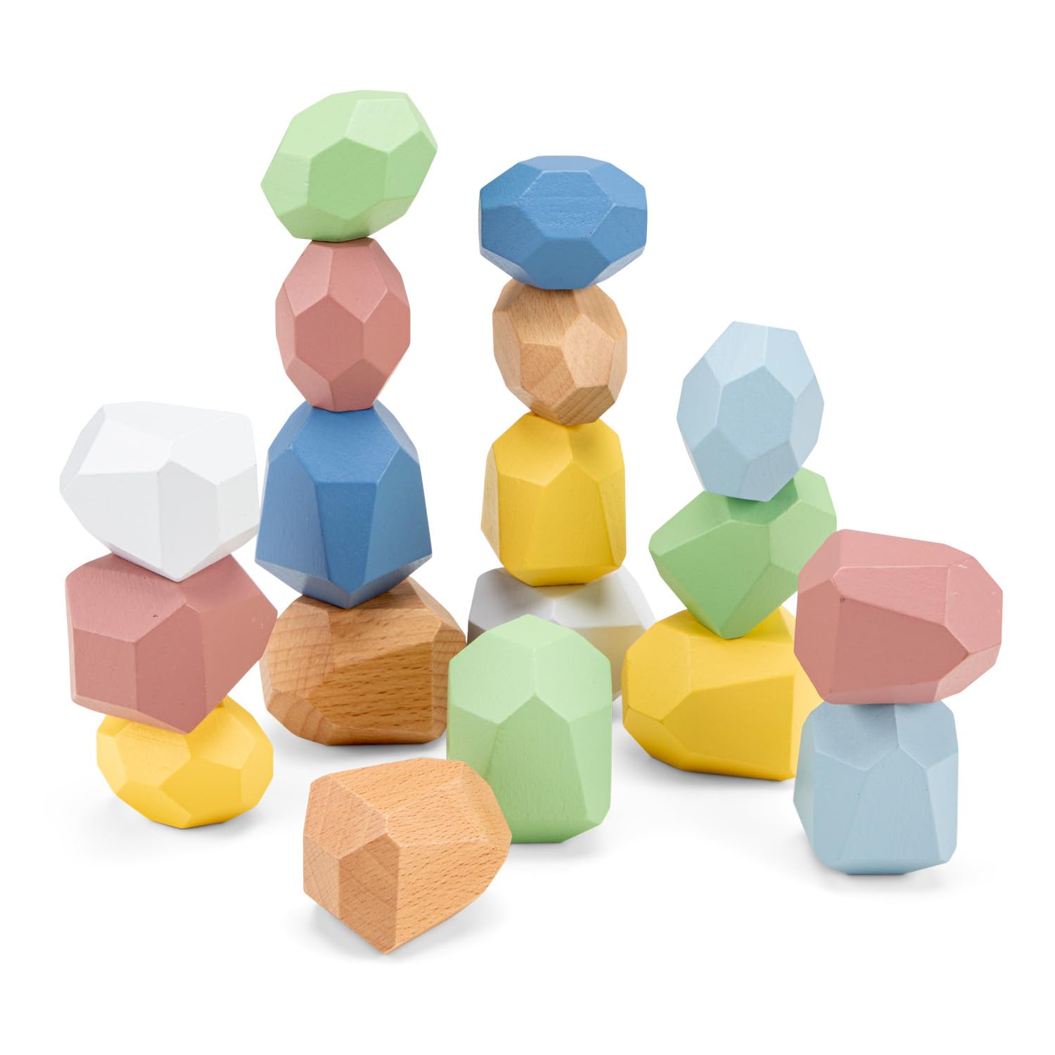 Woet Wooden Balance Blocks for Toddlers 18 Months+, 18-Piece Montessori Stacking Stones Toy with Storage Bag