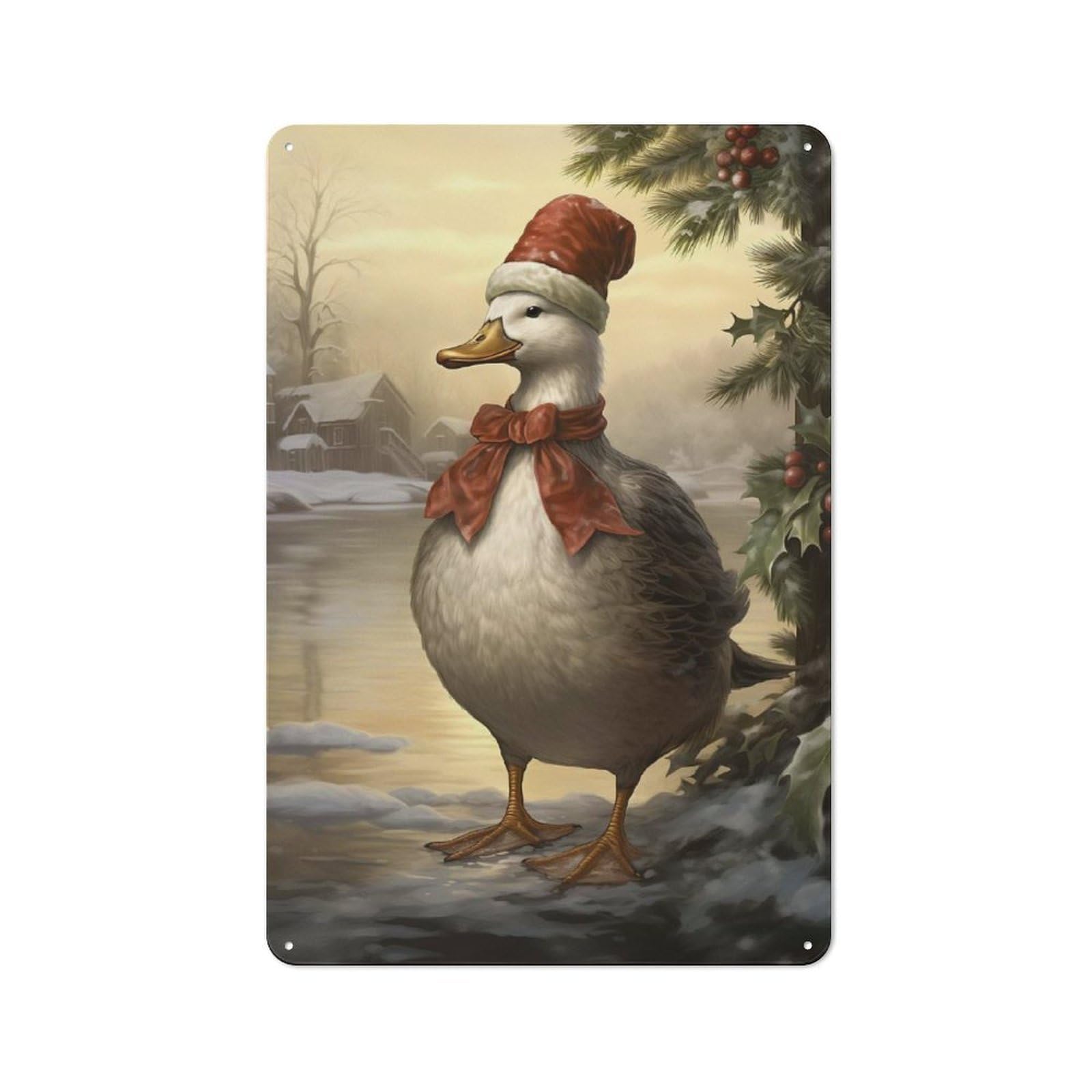 Junmoney Snowy Christmas Duck Printed Metal Sign 30X20cm For Café Or Restaurant, New-Space Wall Decor For Café Owners And Decorators