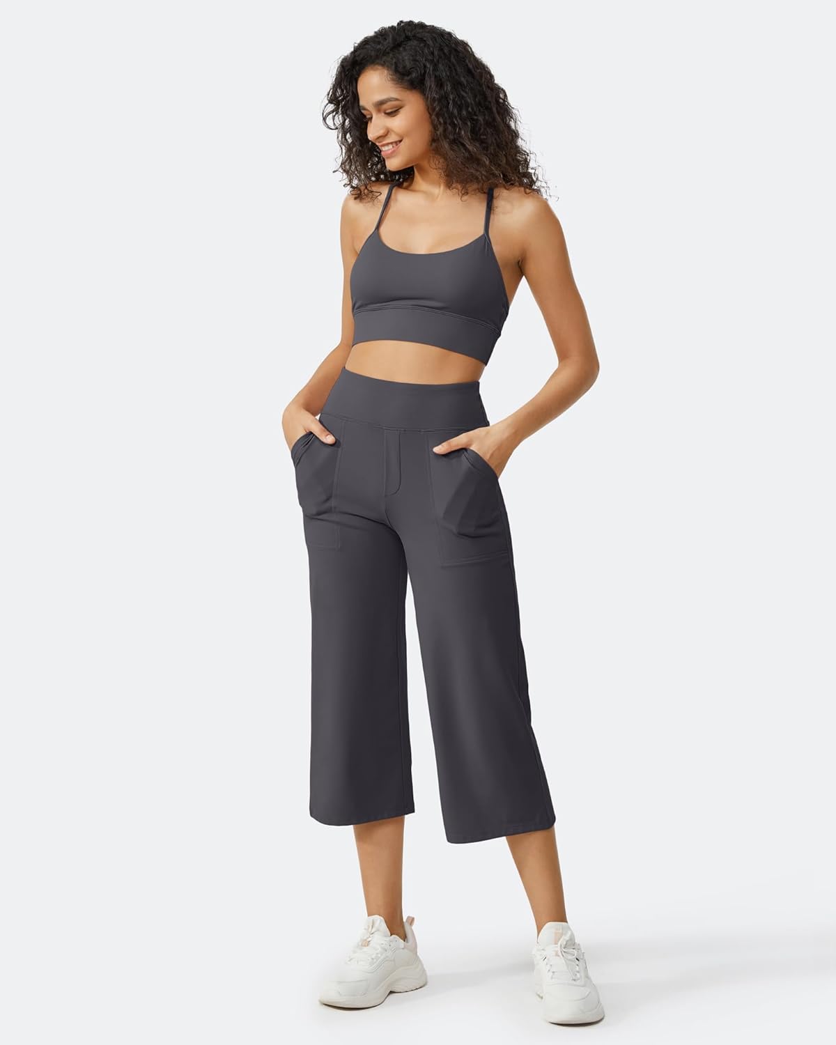 G4Free Capri Pants for Women Wide Leg Yoga Dress Cropped Pants Capri Leggings with Pockets for Casual Summer - Image 5