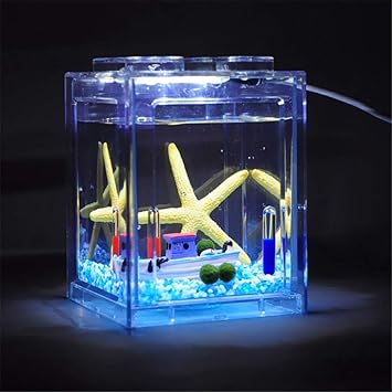 Amazon Moecat Life ミニ水槽 装飾付き 水槽 景観 セット 卓上 水族館 Led 積み上げできる 割れない 水底の船 Moecat Life ライト 照明 通販