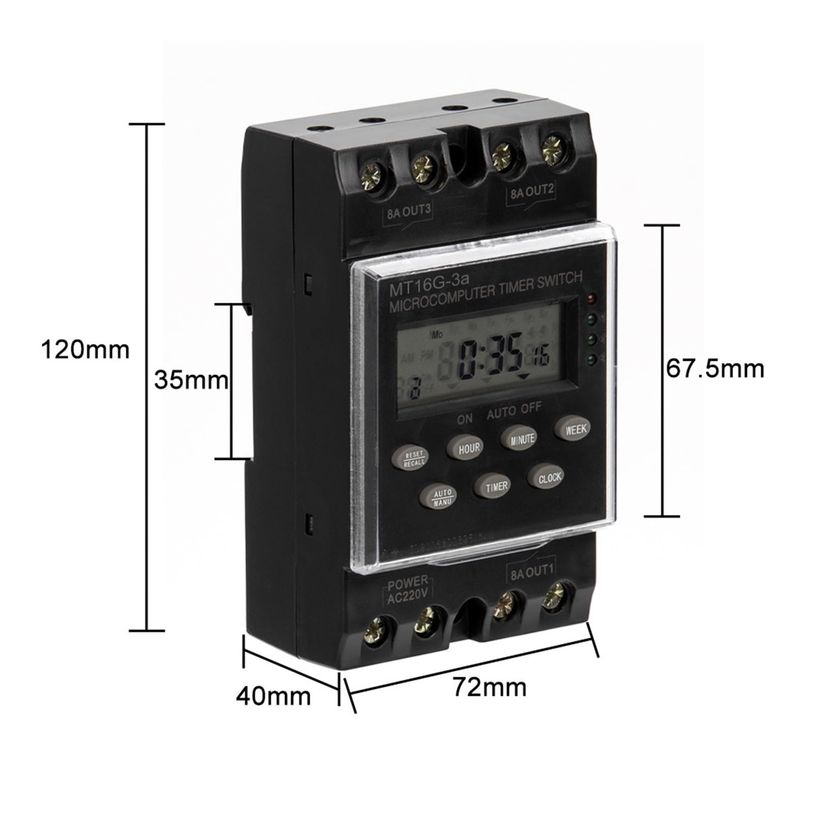 RWRAPS Interruptor Temporizador programable Interruptor de Tiempo electrónico programable AC 220V 25A 1 Minuto a 168 Horas 3 Canales Temporizador automático Digital Montaje en Carril DIN
