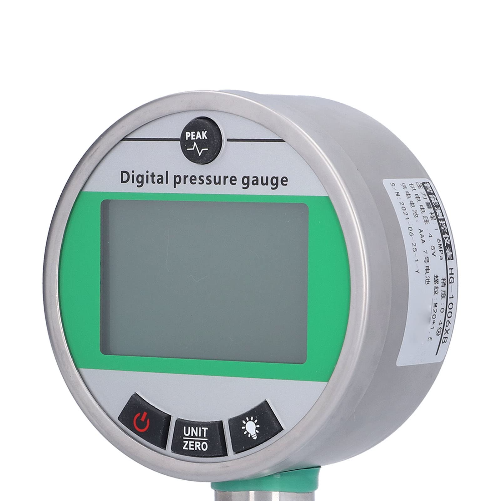 Jeanoko Manómetro Hidráulico Digital, Diseño Preciso de Acero Inoxidable con Medición de 1,6 MPa para Uso Industrial, Pantalla de 100 Mm