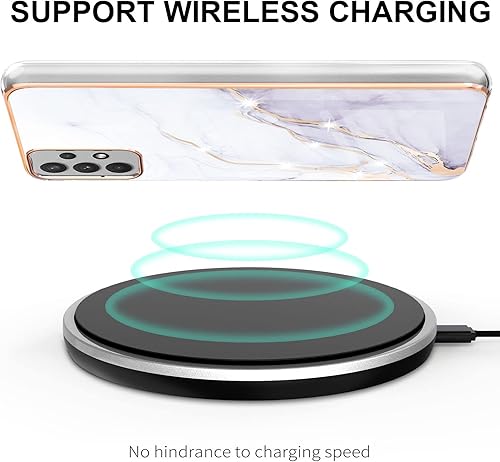 Miniatura 3 de Funda para Samsung Galaxy A32 5G, TPU suave + patrón de mármol IMD diseño delgado mejorado cámara y protección de pantalla para niñas y mujeres para