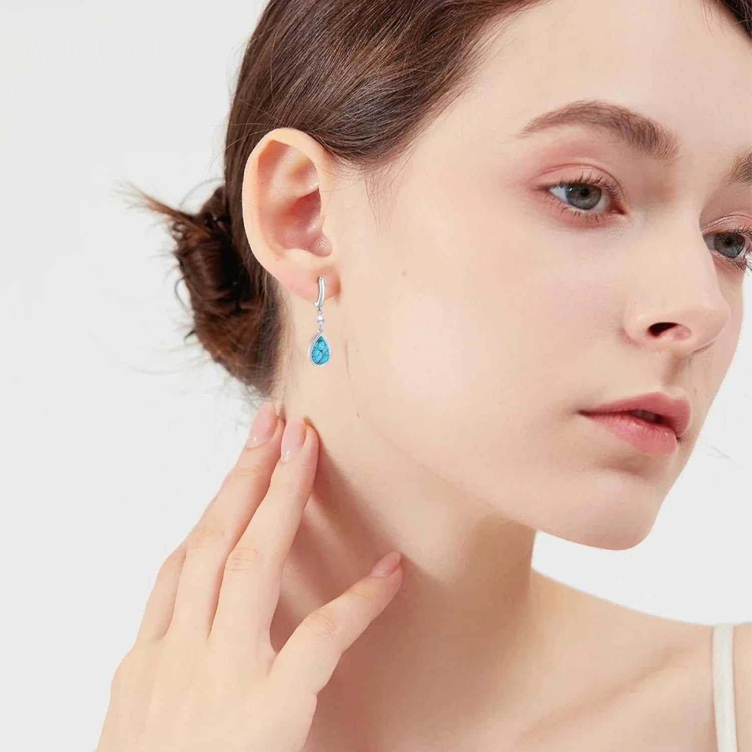 Turquoise Dangle Earrings, Rectangle Turquoise Leverback Earrings S925 Sterling Silver Gemstone Earrings Jewelry for Women - Image 5