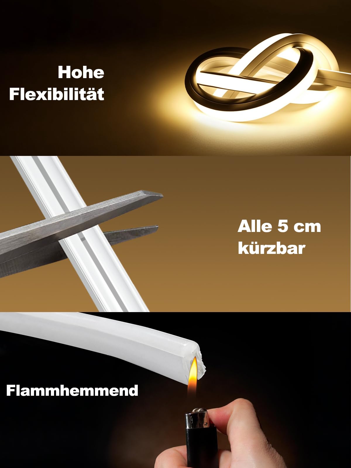 BRIMAX LED Neon Streifen Premium-Silikon 10M 3000K IP67 | Dimmbar & schneidbar, UV-beständiges Silikon-Gehäuse, inkl. 24V Netzteil, für Innen & Außen geeignet