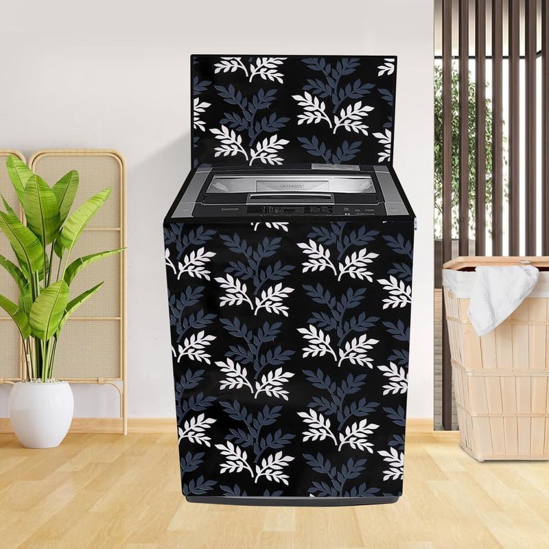 Image of Waterproof Fully Automatic Top Load Washing Machine Cover for Samsung, LG, Godrej, Whirlpool 6.5Kg to 11kg, Black Leaf.