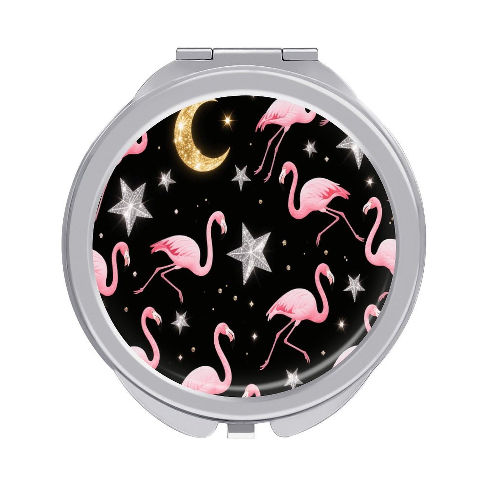 VstaDank Flamingos Makeup Mirror Beautiful Compact Makeup Mirror Silver Mirrors Surface Folding Makeups Lightweight Travel Makeups Mirrors for Suitable Handbag and Purses