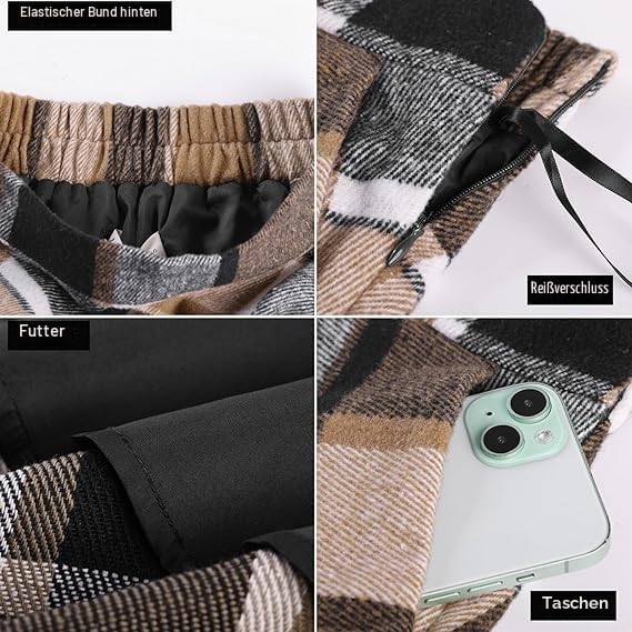 Belle Poque Damen Karierten Röcke Vintage Hoch Taillierte A‑Linie Midi‑Rock