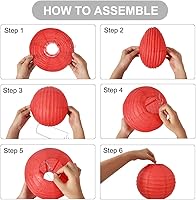 Vista 3 de BEISHIDA Faroles de Papel Blancos de 12 Pulgadas Decorativos Chinos/Japoneses Colgantes Redondos de Papel Lámparas para Cumpleaños, Bodas, Navidad