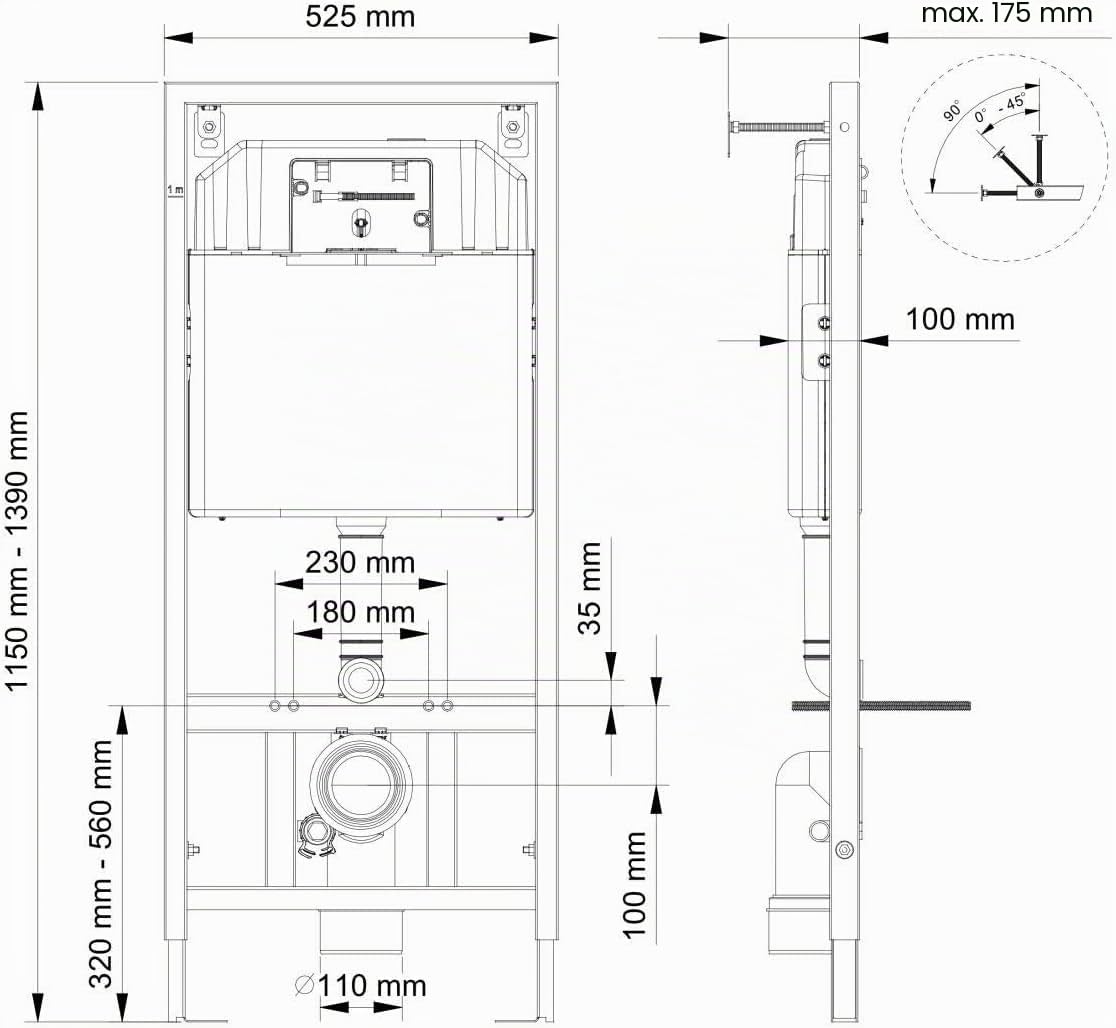 WC Komplettset Spülrandlos Sitz Soft Close Vorwandelement Unterputz Spülkasten Vorwandspülkasten Keramik Unterputzspülkasten Wand WC Set Schüssel weiß/schwarz + Drückerplatte (SD 10, weiß)