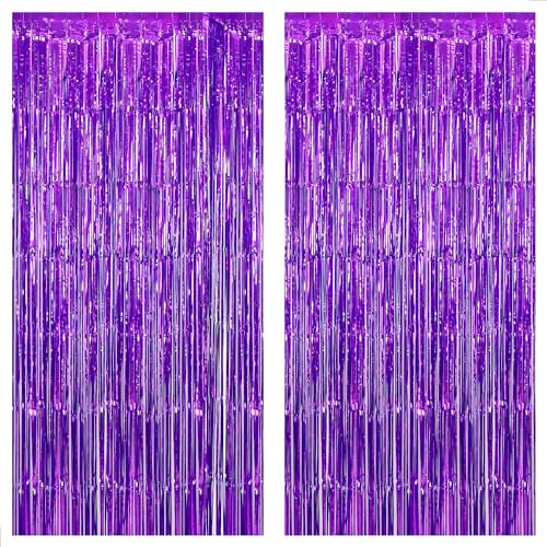Image of KatchOn, Purple Fringe Backdrop - Pack of 2 | Purple Streamers for Birthday Decorations, Halloween Decorations | Wedding, Baby Shower, Halloween Party Decor | Tinsel Curtains for Bachelorette