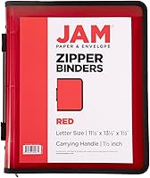 Vista 7 de JAM PAPER Carpeta de plástico con cremallera de 1.5 pulgadas, carpeta roja de 3 anillas, se vende individualmente