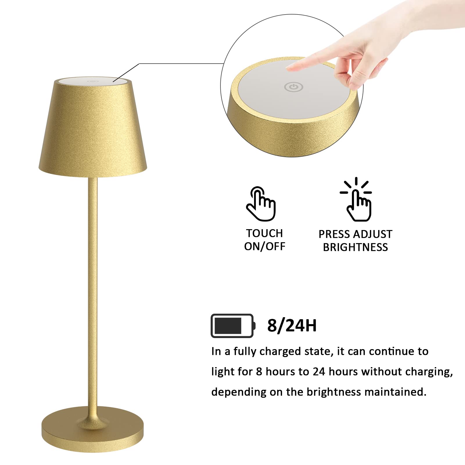 Lampada Da Tavolo Ricaricabile LED - 240LM, 3000K Luce Calda, IP54, Con Base Di Ricarica A Contatto, Design In Alluminio - Foto 8