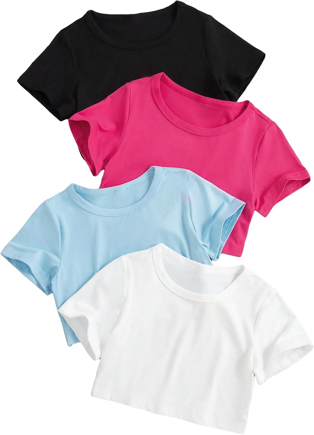 SOLY HUX Girl's 4 Piece Short Sleeve Round Neck Tee T Shirts Summer Crop Tops