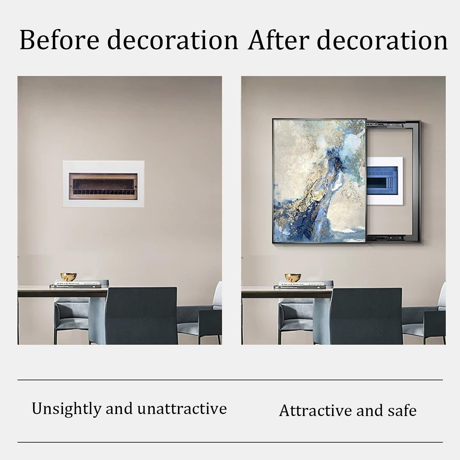 Tapa cuadro electrico decorativo, tapa contador luz | Cubre cuadro electrico,Marco de aleación de aluminio,para salas de estar o recibidores(Black 8,70X90cm/27.6X35.4in)