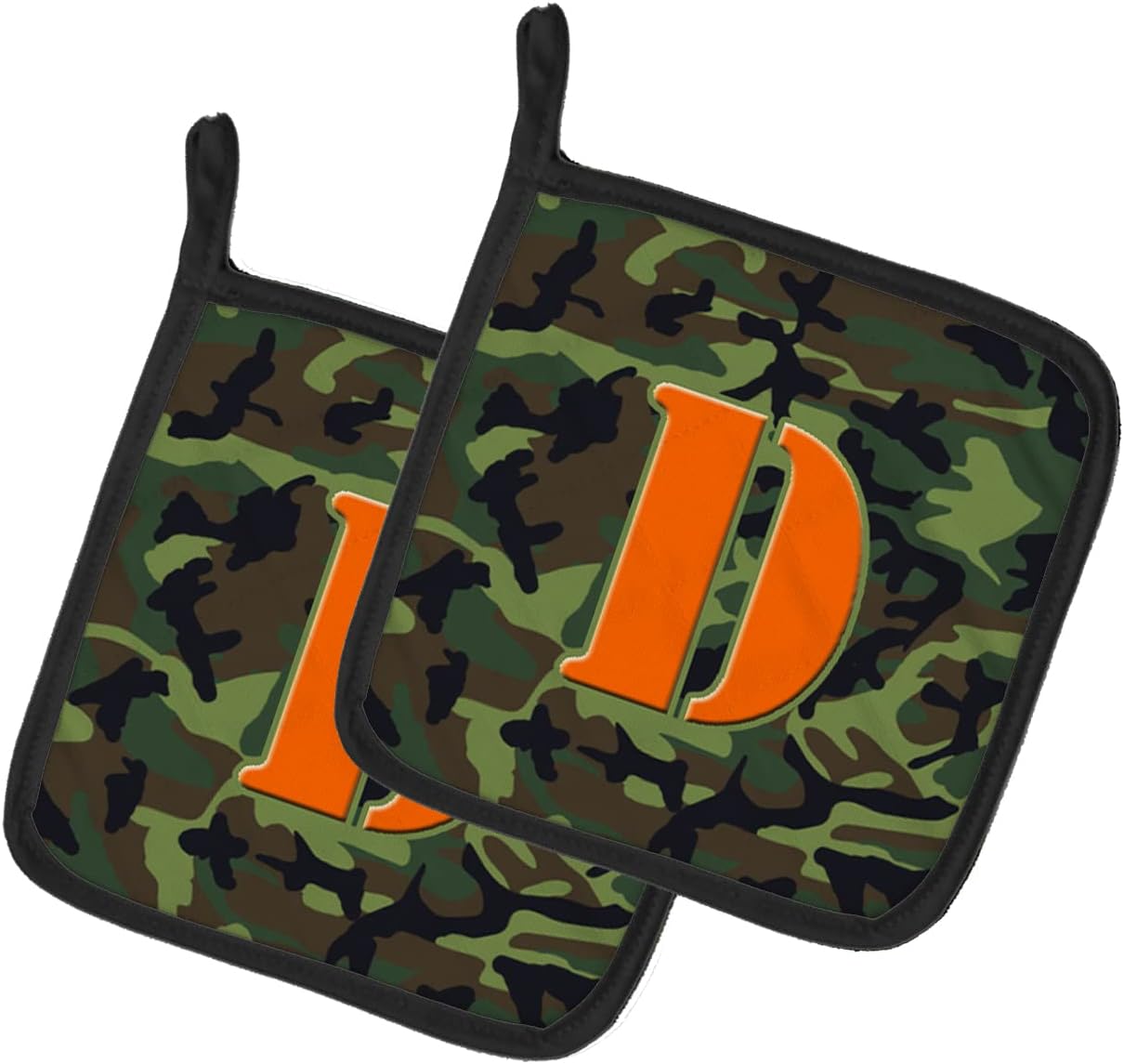 Caroline's Treasures CJ1030-DPTHD Letter D Monogram - Camo Green Pair of Pot Holders Kitchen Heat Resistant Pot Holders Sets Oven Hot Pads for Cooking Baking BBQ, 7 1/2 x 7 1/2