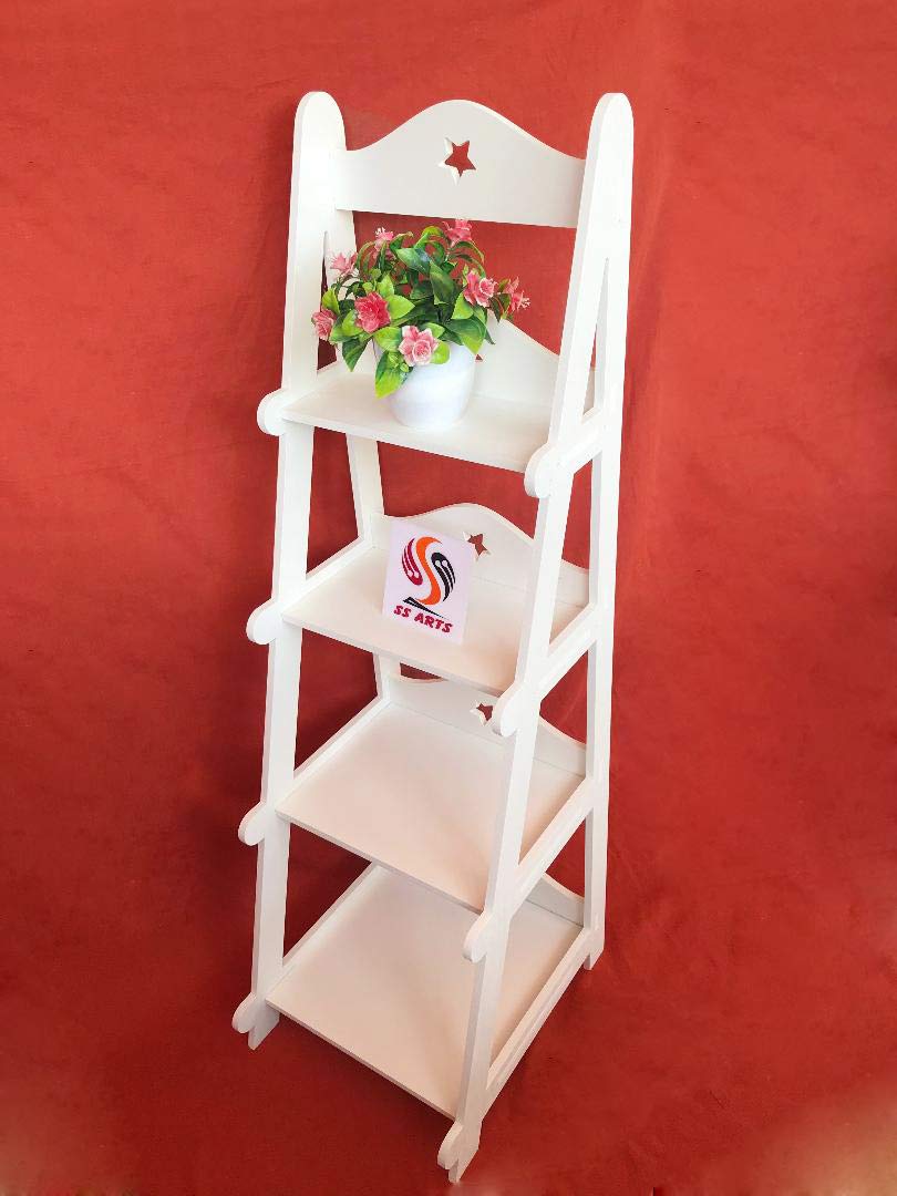 SS Arts Engineered Wood Ladder Shaped Book Shelf, 4 Tier Standing Shelf/Display Unit (White)-image-7