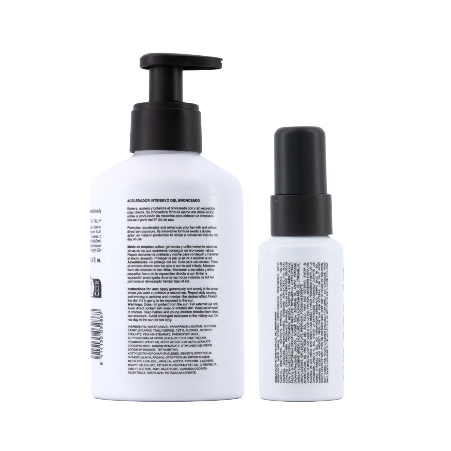 NIKECOSMETICS - Pack Potenciador del Bronceado Tan Accelerator Monoi Vibes Day&Night, Corporal 250 ml + Facial 40 ml, con Manteca de Karité y Aceite de Soja, Suavidad, Textura Ligera, Fórmula Vegana