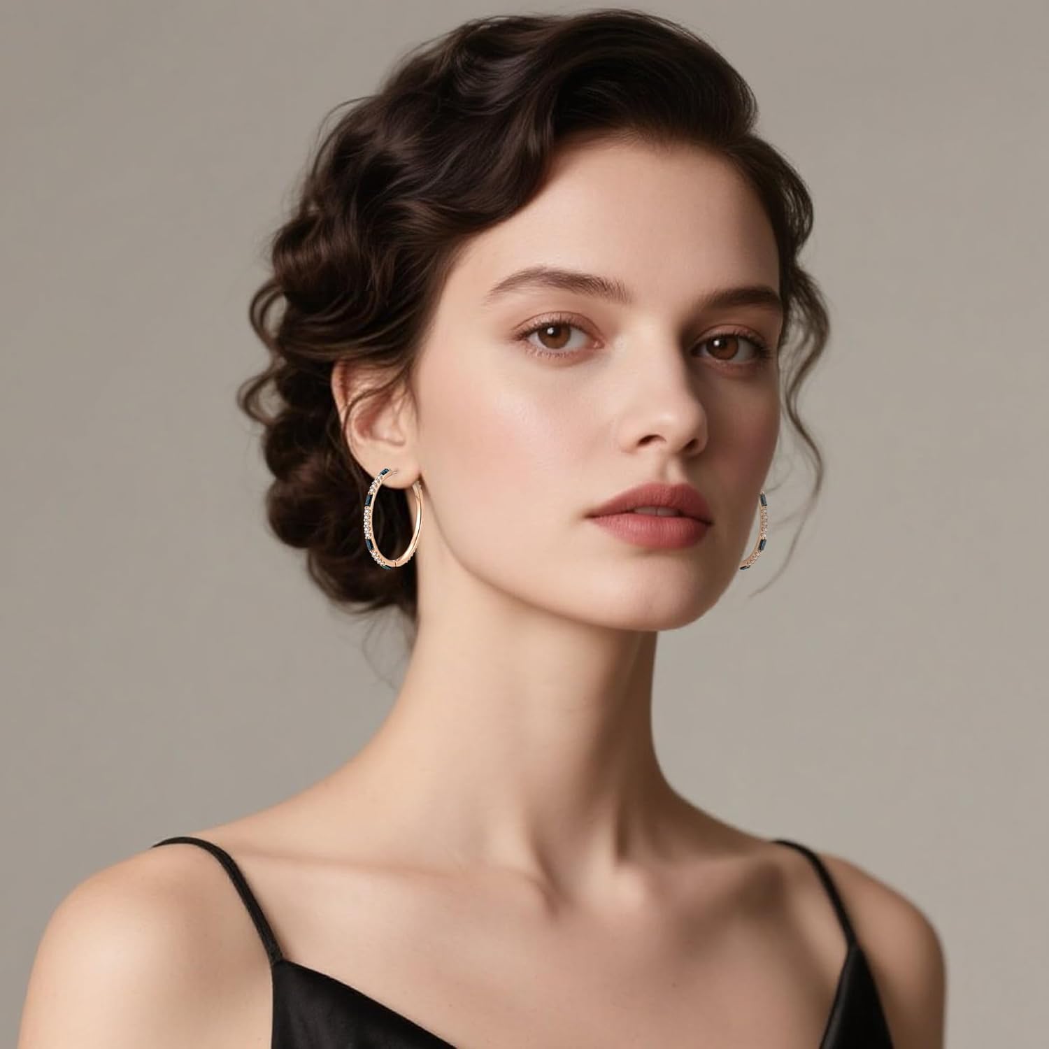 EVEVIC Austrian Crystal Lightweight Champagne Gold Hoop Earrings for Women Trendy 14K Gold Plated Hoops Earring Jewelry Gift - Image 5