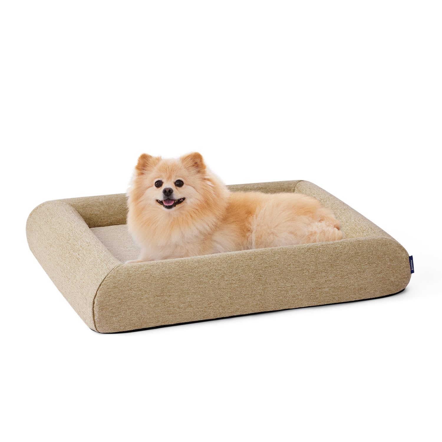 ZOMISIA Orthopedic Dog Bed for Medium Size Dogs - Washable Medium Dog Sofa Bed with Removable Supportive Foam Bolster, Linen Waterproof Cover & Non Skid Bottom, Khaki