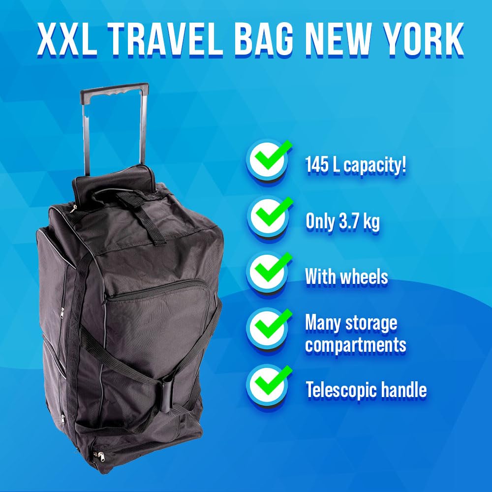 XXXL torba na kółkach 182 l, z 3 rolkami, czarna, walizka podróżna na kółkach, czarny, 88x 45x 46, torba podróżna