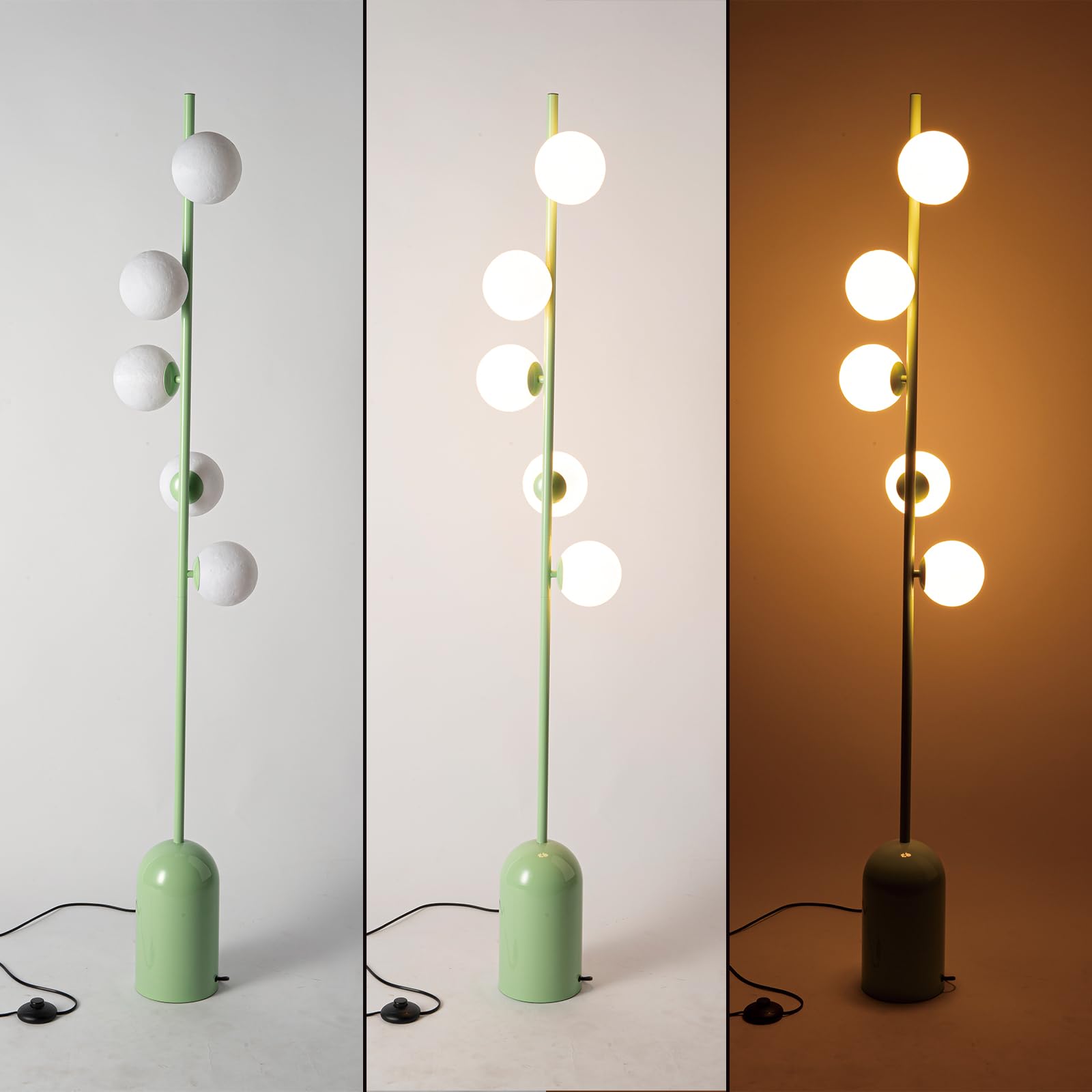 Alpinaluz Lampada da Terra Verde Moderna con 5 Sfere Luna 3D in ABS Stampate, Base in Ferro Robusta, 5 Portalampada G9 per Illuminazione Soffusa e Design Nordico Elegante per Soggiorno e Camera da