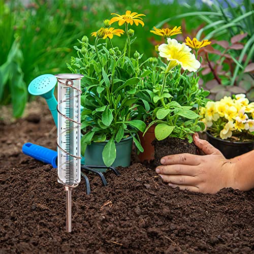 X-PREK Vintage Brown Glass Rain Gauge Outdoor-Easy to Read Detachable 7\" Rain Guages with Metal Stake for Yard Garden Lawn Decor - Thumbnail 6