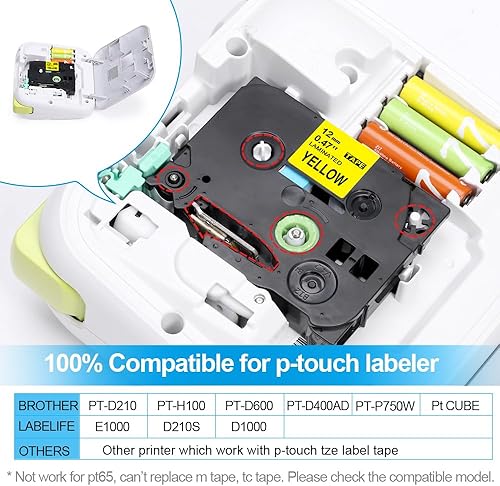 Miniatura 2 de Label KINGDOM Cinta amarilla de repuesto para Brother TZe-631 Tz-631 Cinta de etiquetas negra sobre amarilla de 0.47 pulgadas, trabajo laminado con
