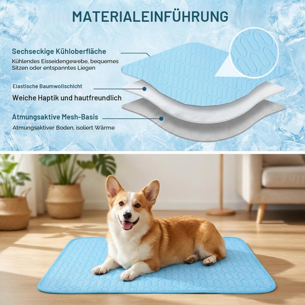 JIEBAO Kühlmatte Hunde, 100 * 70cm Selbst Kühlende Matte für Hunde Katzen, Waschbar Kühlmatte Hund, Kühlkissen Hundematten für Sommer Unterwegs Zuhause oder im Auto (L)