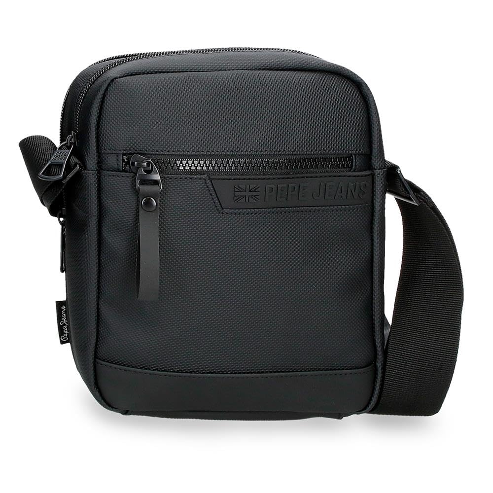Pepe Jeans Dorking Shoulder Bag Two Compartments Black 17x22x7.5 cm Polyester with Synthetic Leather Details by Joumma Bags