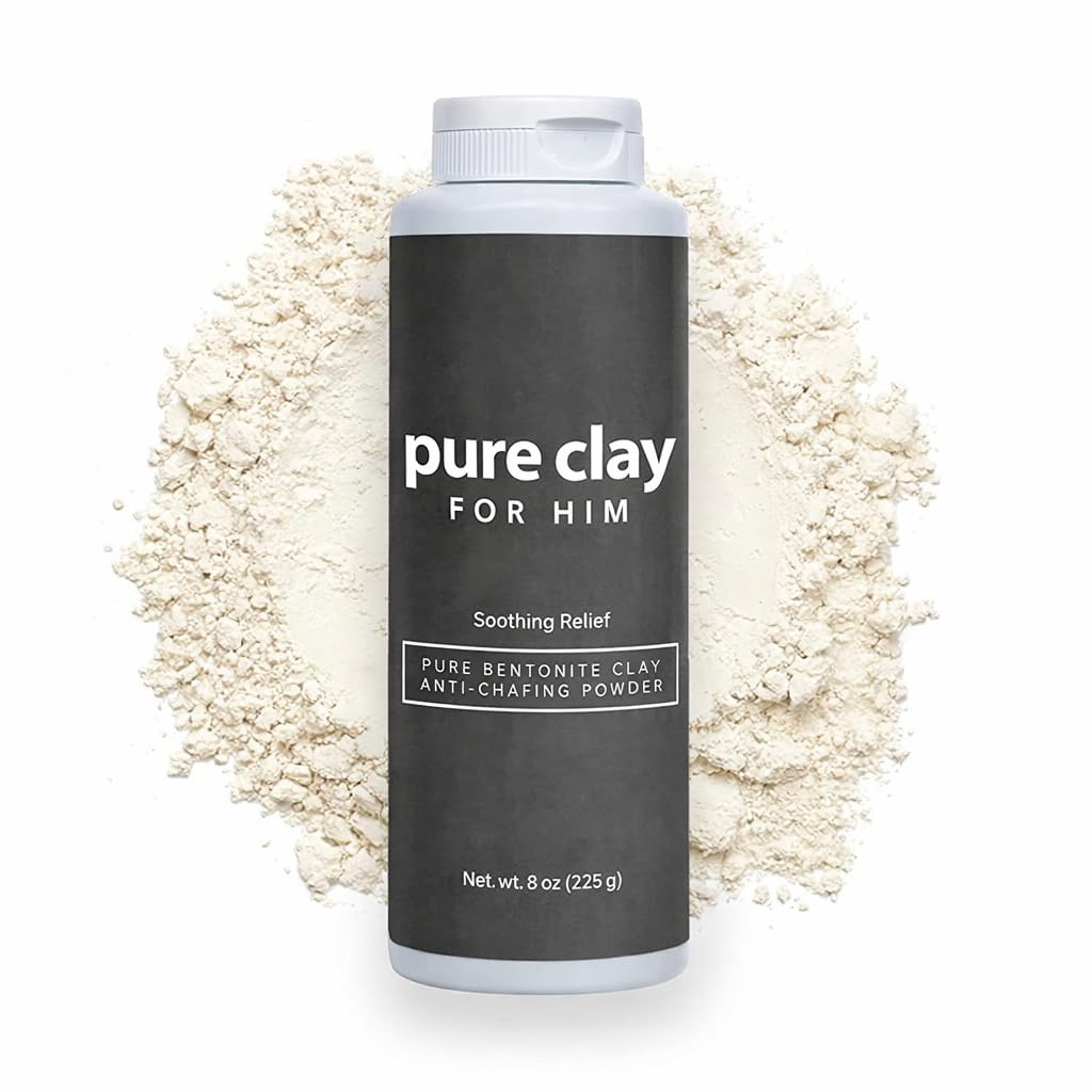Pure for Him Body Powder with Talc Free Men unscented Bentonite Clay Food Grade Comfort Formula, Men's Dry Body Powder Support for Dry Fresh Skin and Feet 8 Oz.