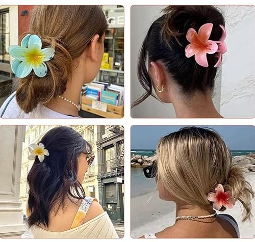 Toderoy Flower Hair Claw Clips For Women 6Pcs,Boho Hawaiian Plumeria Hair Clips,Large Strong Hold Hibiscus Hair Clamps For Thick Long Hair Beach Headwear Hair Accessories #TOP6