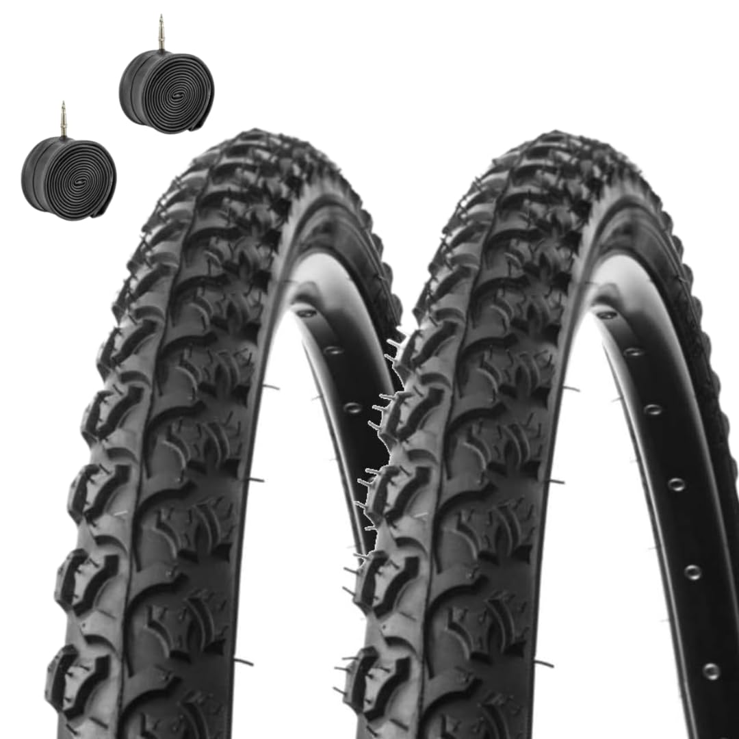 2 COPERTONI 24 X 1.75 (47-507) + CAMERE | PNEUMATICI BICICLETTA TASSELLATI NERI MTB BICICLETTA MOUNTAIN BIKE