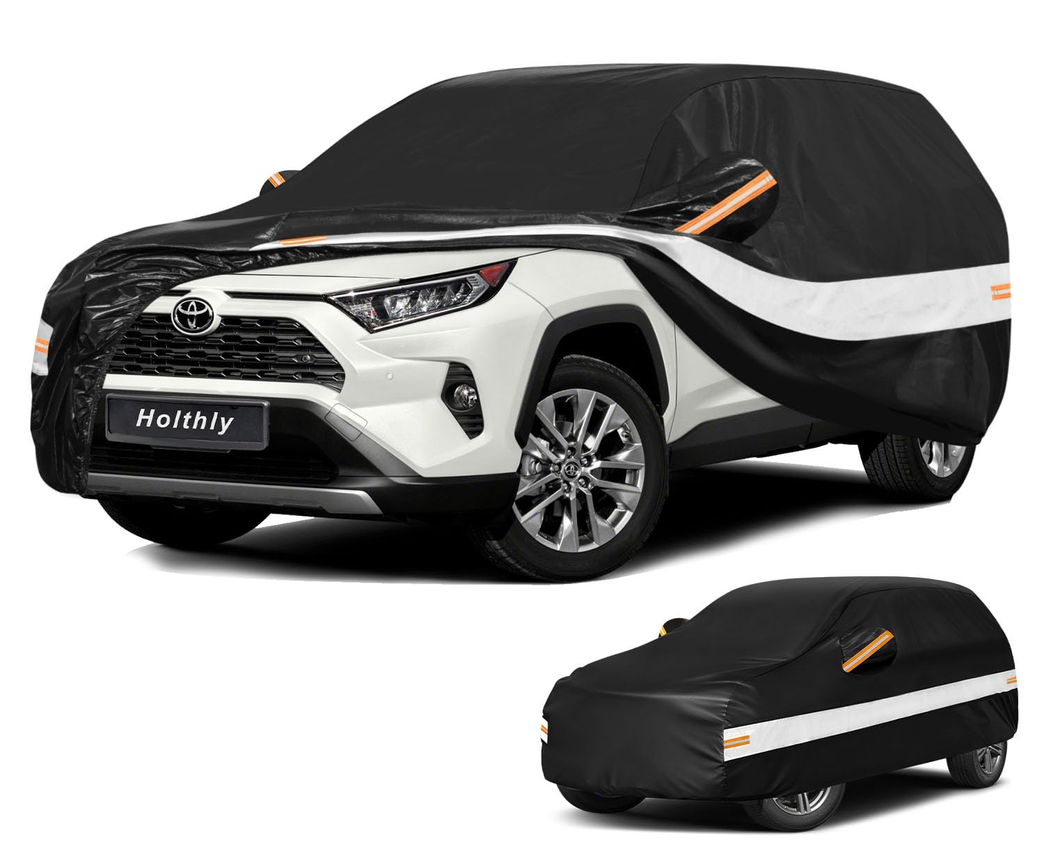 Holthly 10層SUVカーカバー カスタムフィット トヨタ RAV4 RAV 4 (2005-2026)用 防水 全天候型 自動車 アウトドア フルカバー 太陽 紫外線 雨保護 ブラック