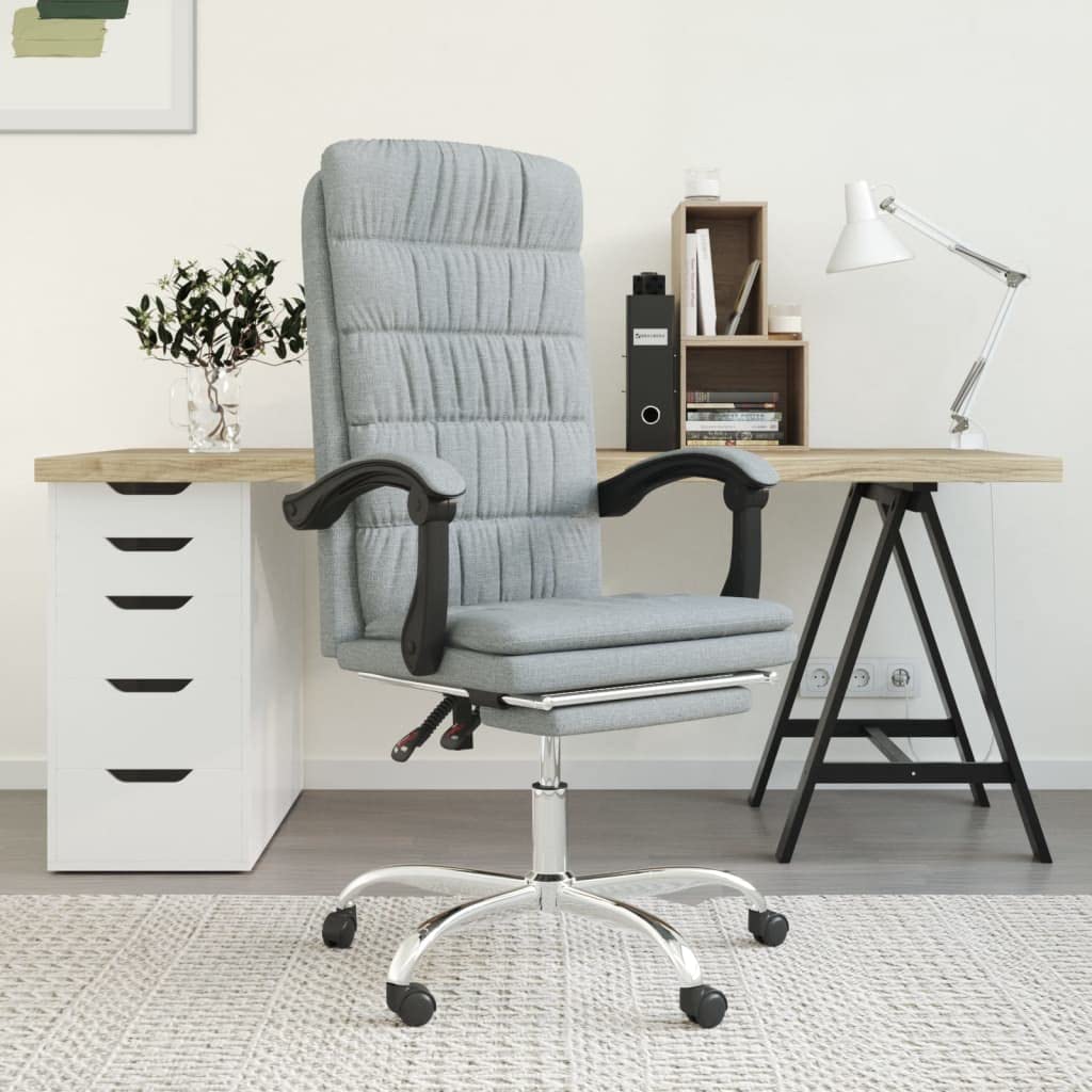 Sedia da ufficio con funzione reclinabile e poggiapiedi, sedia da scrivania in tessuto, sedia direzionale regolabile in altezza, girevole a 360°, sedia per computer per casa e studio, grigio