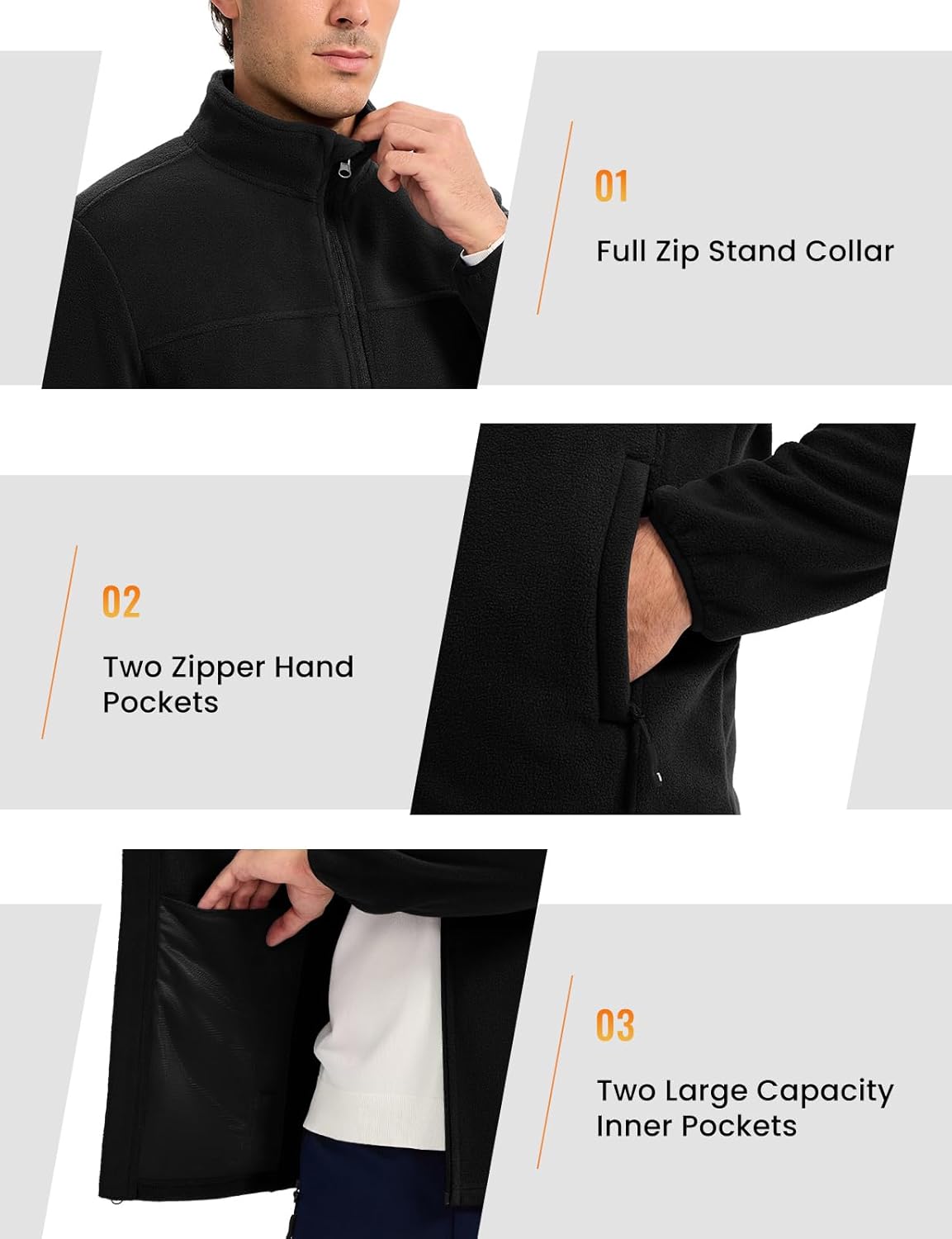 Rdruko Men's Fleece Jacket Full Zip Lightweight Warm Outdoor Hiking Casual Jacket - Image 5