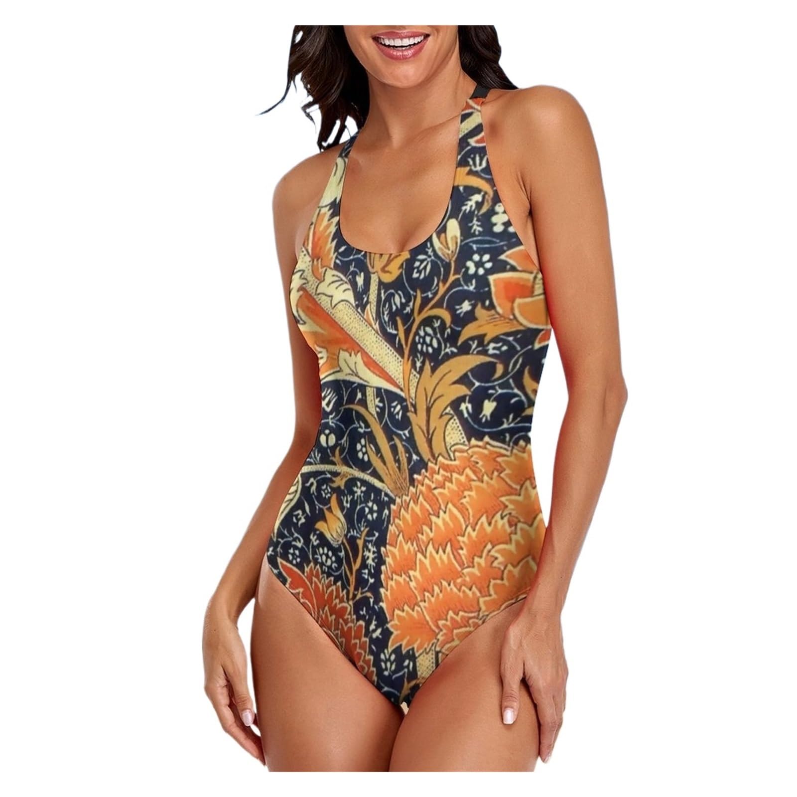 Vintage kwiatowy nadruk jednoczęściowy strój kąpielowy jednoczęściowy strój kąpielowy Push Up Sport Monokini Cross Back stroje kąpielowe damskie stroje plażowe, Żółty, L
