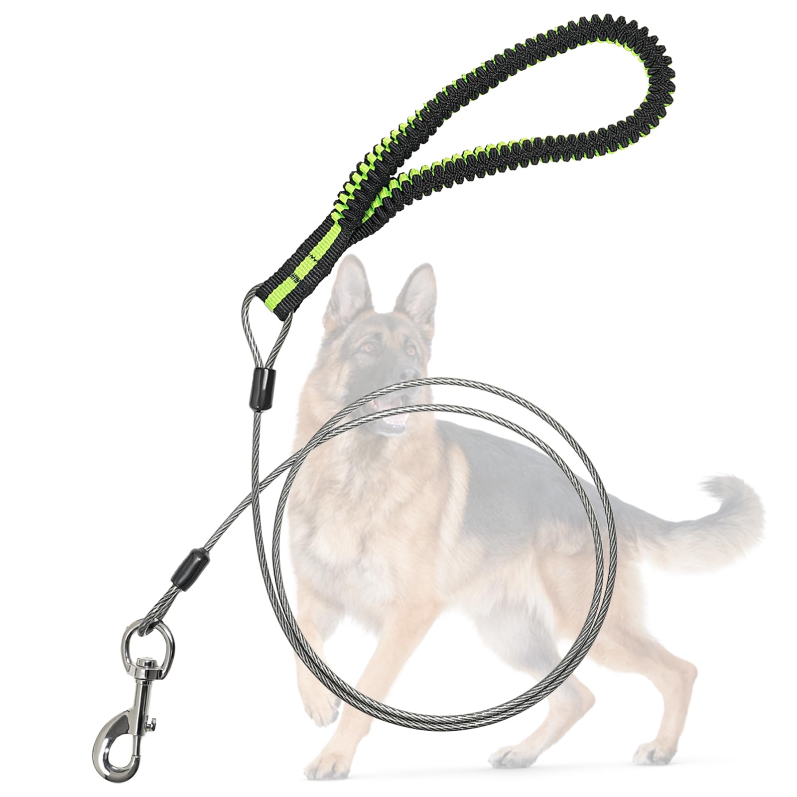 Heavy Duty Dog Leash, Chew Proof Metal Leash for Large Dogs (Up to 250lbs), WireRope Dog Leashes with Soft Silicone Grip (Grey, 5 FT)