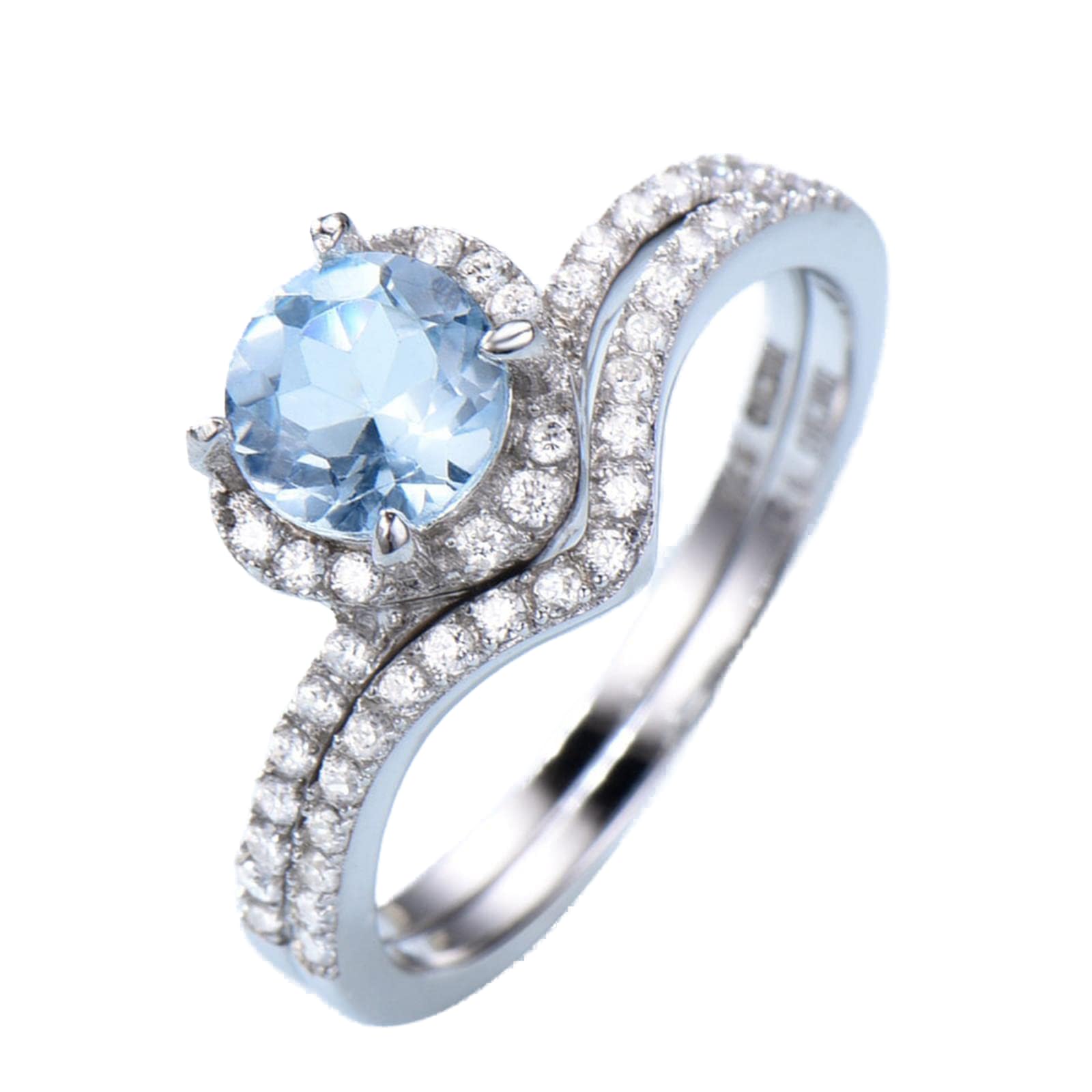 Anelli In Argento Sterling Massiccio 925 Con Topazio Azzurro, Pietre Preziose Colorate, Anelli Doppi Per Le Donne, Regalo Di Anniversario, Gioielleria Raffinata