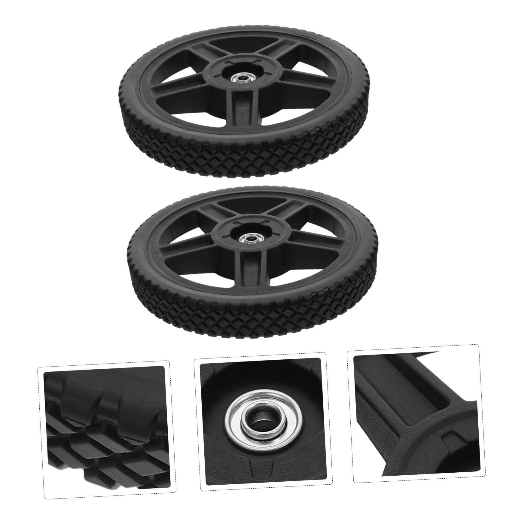 2 Piezas rueda de cortacésped ruedas de plástico para empuje de la cortacésped de polivinilo Negro