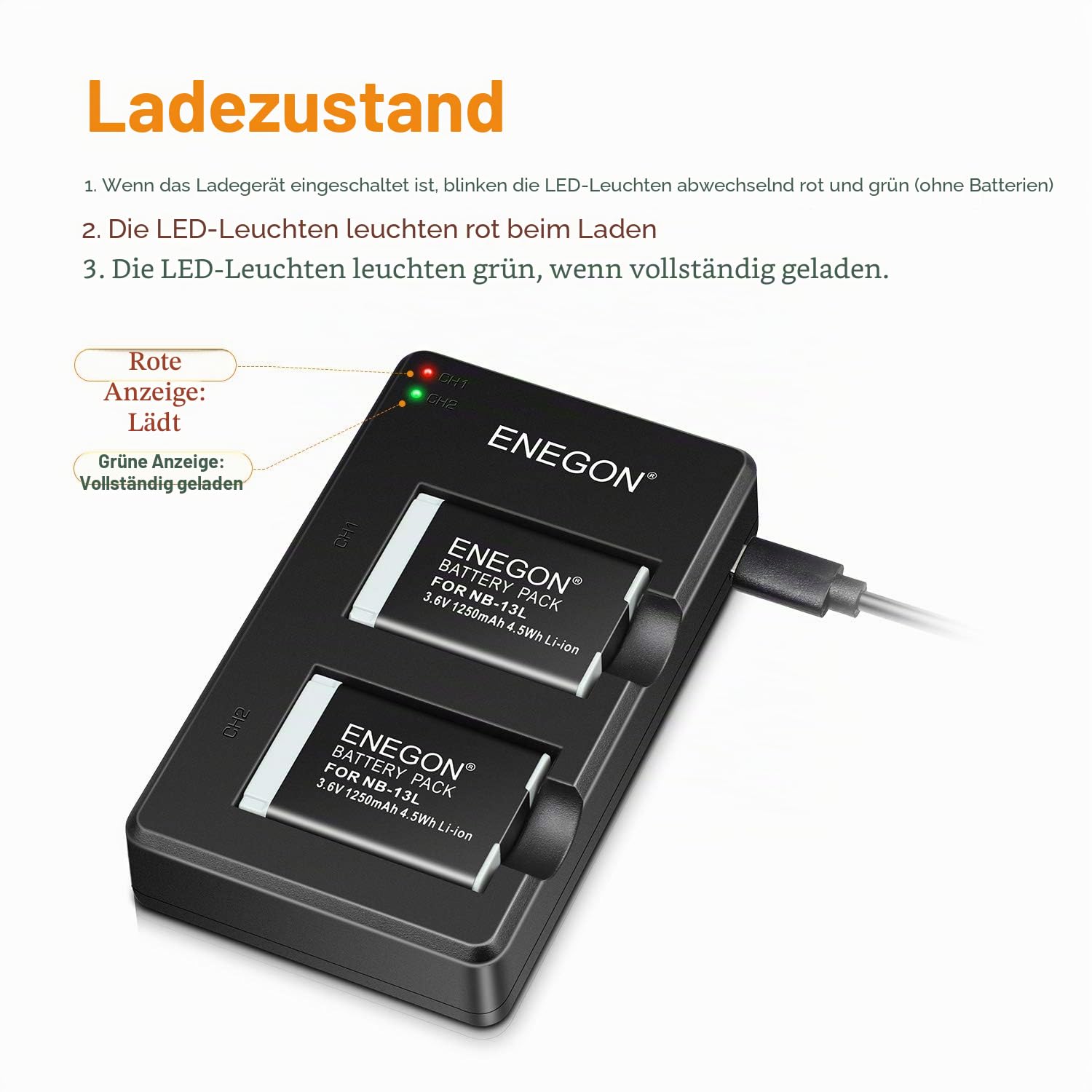 ENEGON NB-13L Lithium Battery (Pack of 2), Dual Charger for Canon PowerShot G5 X, G5X Mark II, X, X II, X III, SX720 HS, SX730 HS, SX740 HS, SX620 HS, G1 X III, G9 X