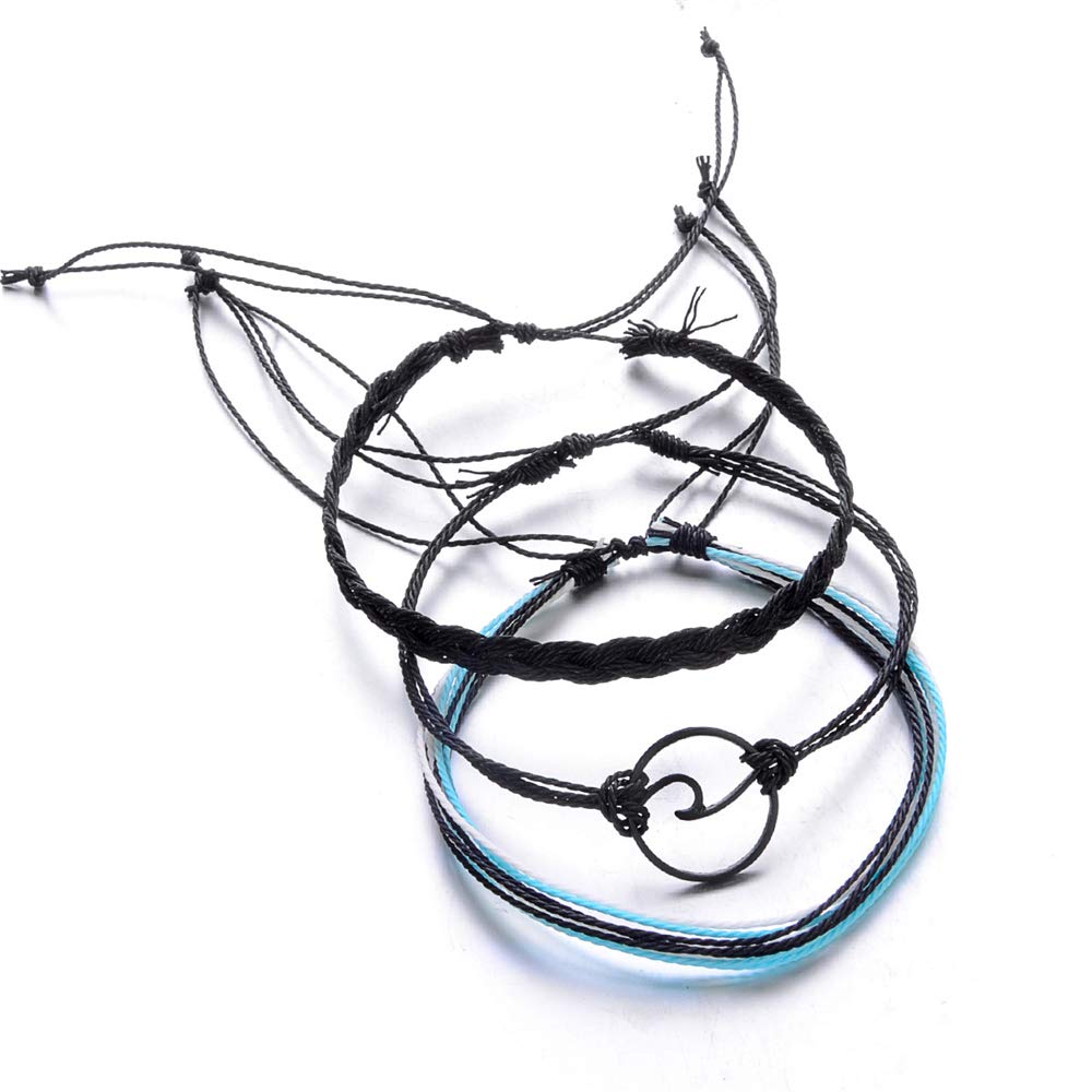 kelistomHandmade Wave Braided Wax Rope Adjustable Strand Bracelet Set Waterproof Charm Stretch Knot String Thread Bracelets Simple Life PursuitFriendship Jewelry, 7 Inch, Metal, Cubic Zirconia