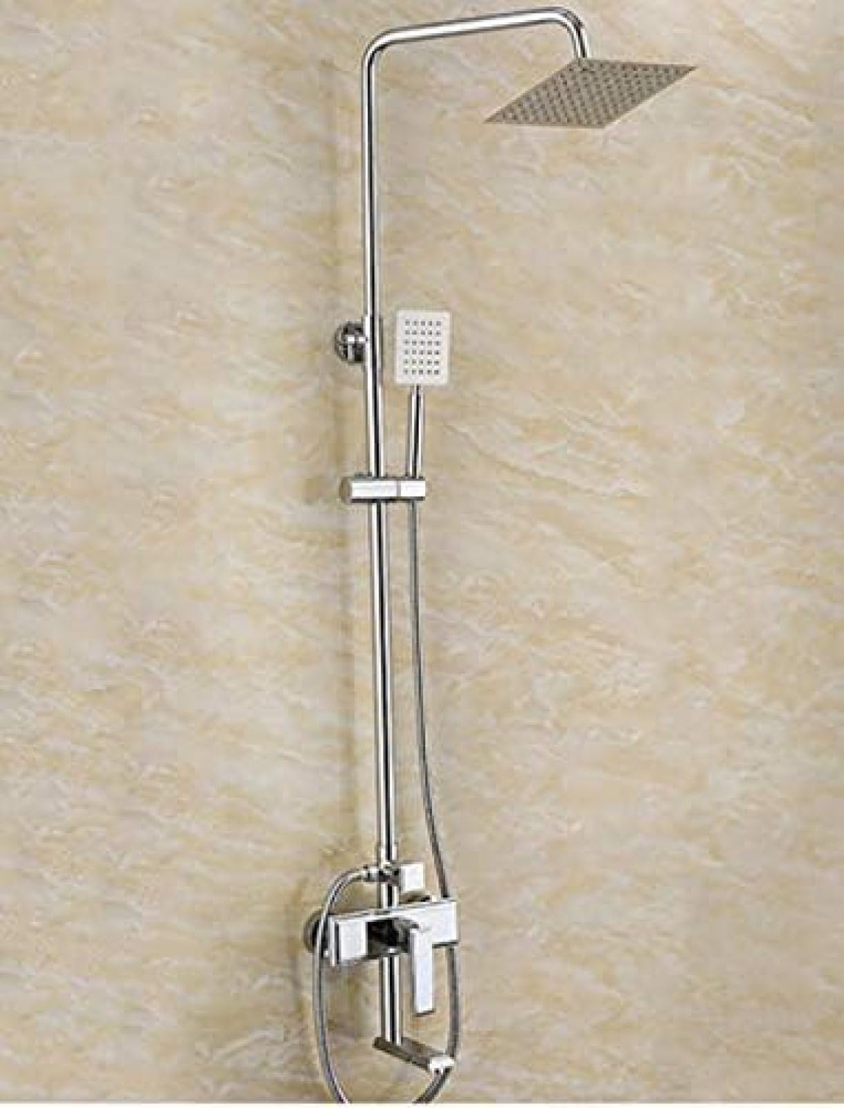 Grifo De Ducha Wieoc, Montaje En Pared De Latón Cromado, Juego De Ducha De Lluvia Grande Cuadrado, Grifo Mezclador De Bañera De Mano Con Altura Ajustable Para Baño