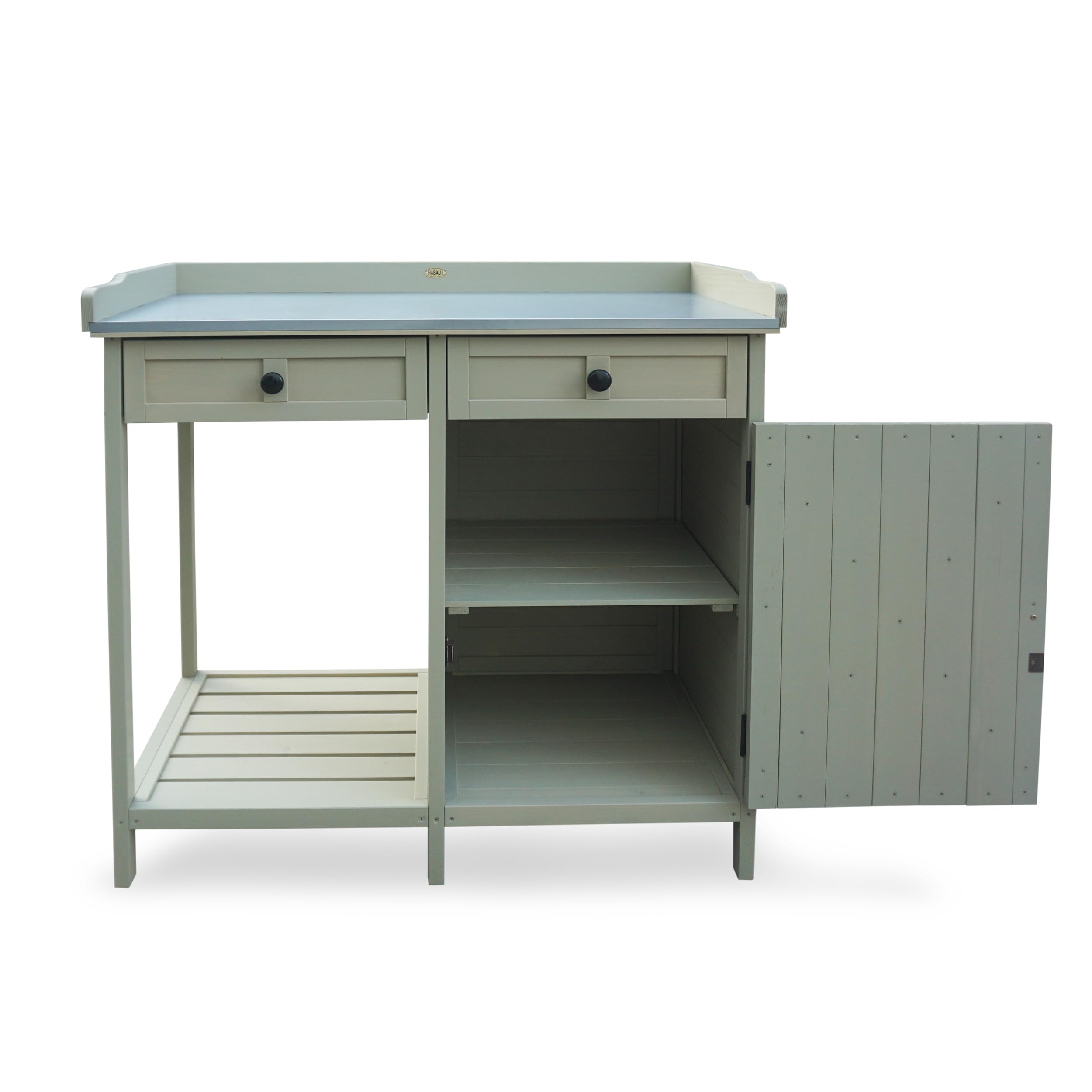 HABAU Pflanztisch mit Unterschrank – Gartentisch aus FSC®-zertifiziertem Massivholz mit Arbeitsfläche & Stauraum – 98 x 48 x 95 cm – Grau