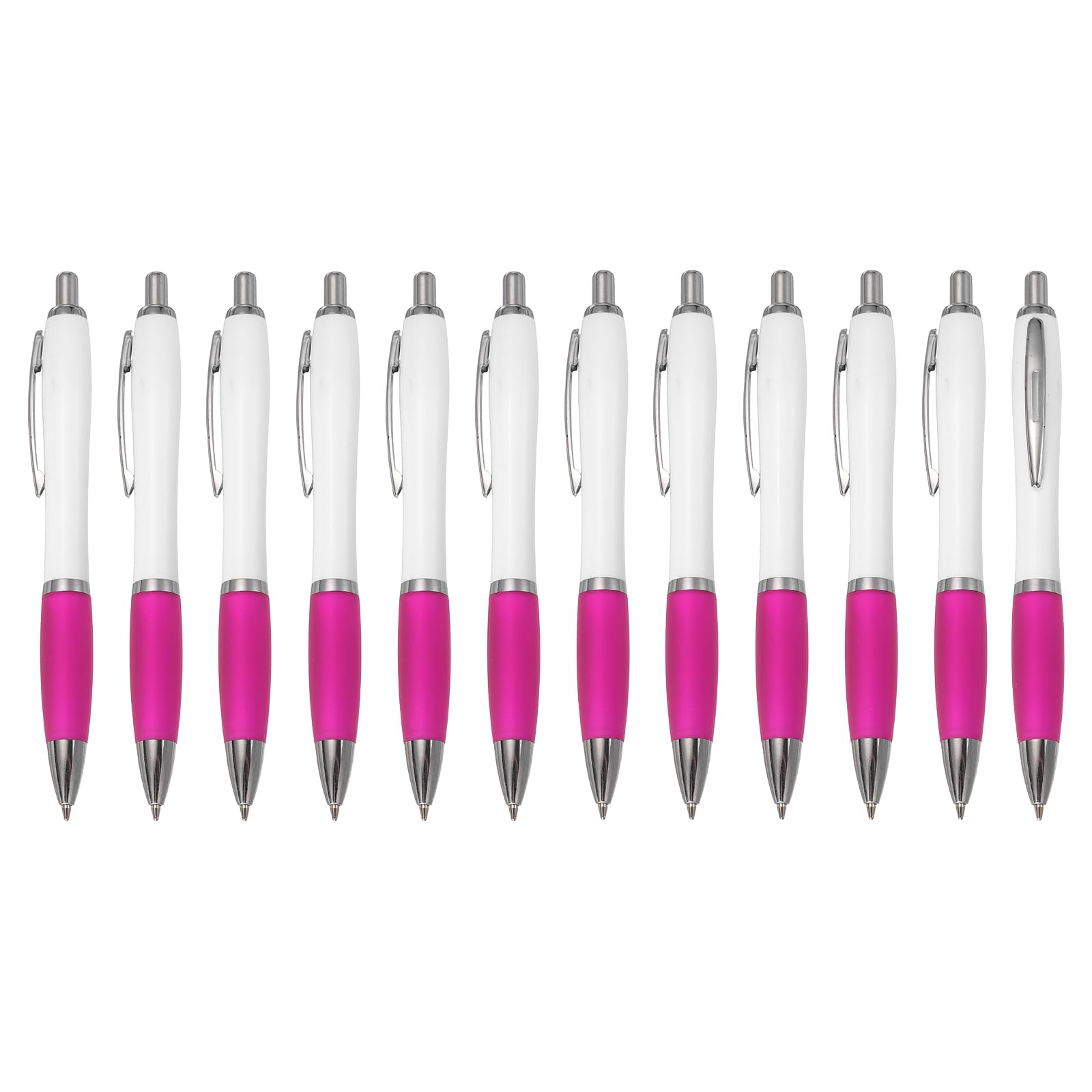 PATIKIL Retractable Ballpoint Pens, 12 Pcs 1.0mm Black Ink Ballpoint Pen with Rubber Grip Plastic for Business Office Class Event Note Taking, Rose Red/White