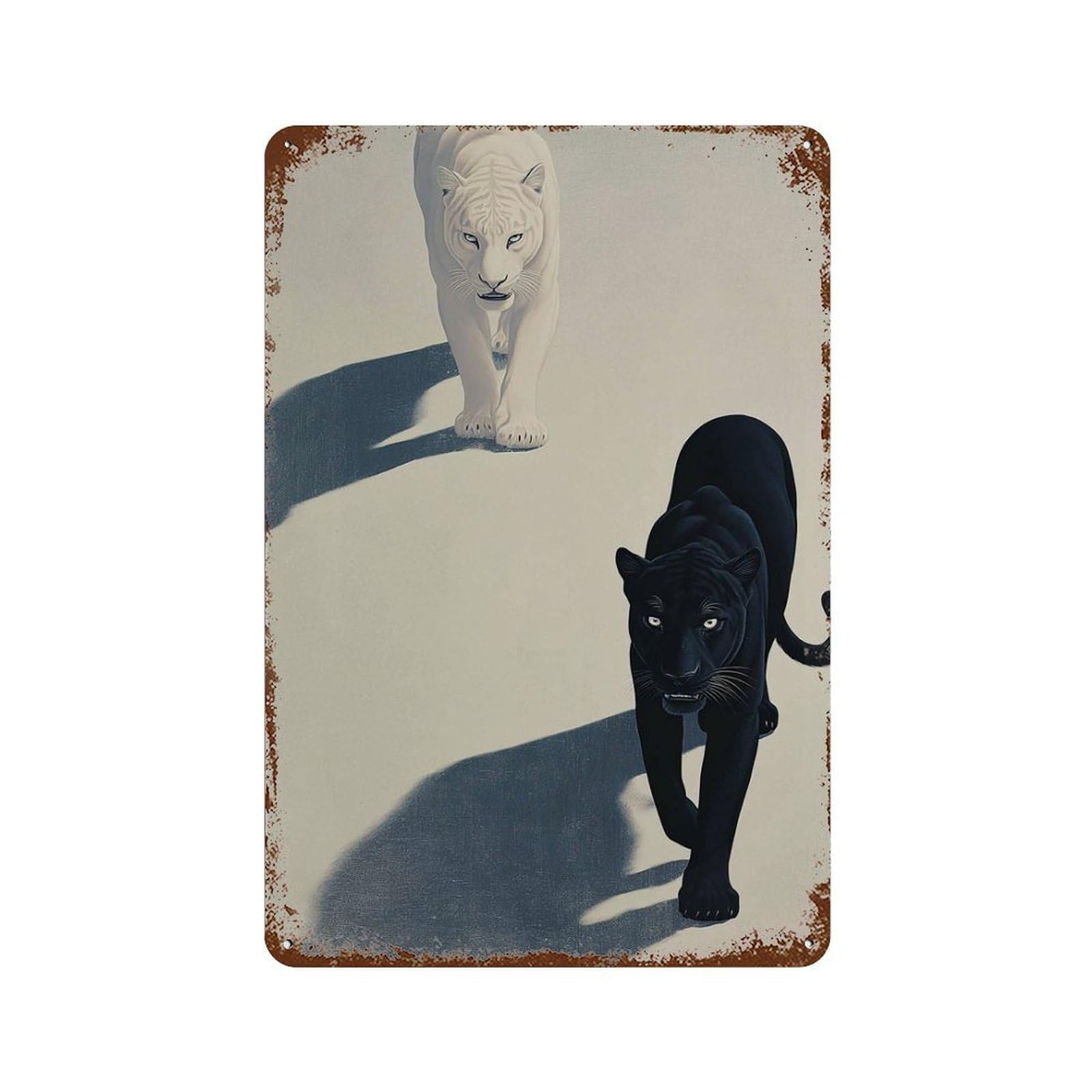 xiaoxiaoshen Black Panther And White Tiger Minimalist Animal Bold Jungle Cat Modern Wildlife Wall Decor Art Metal Tin Poster Modern Home Decor Art Home Bar Shop Decorations Vintage Sign 30x20cm