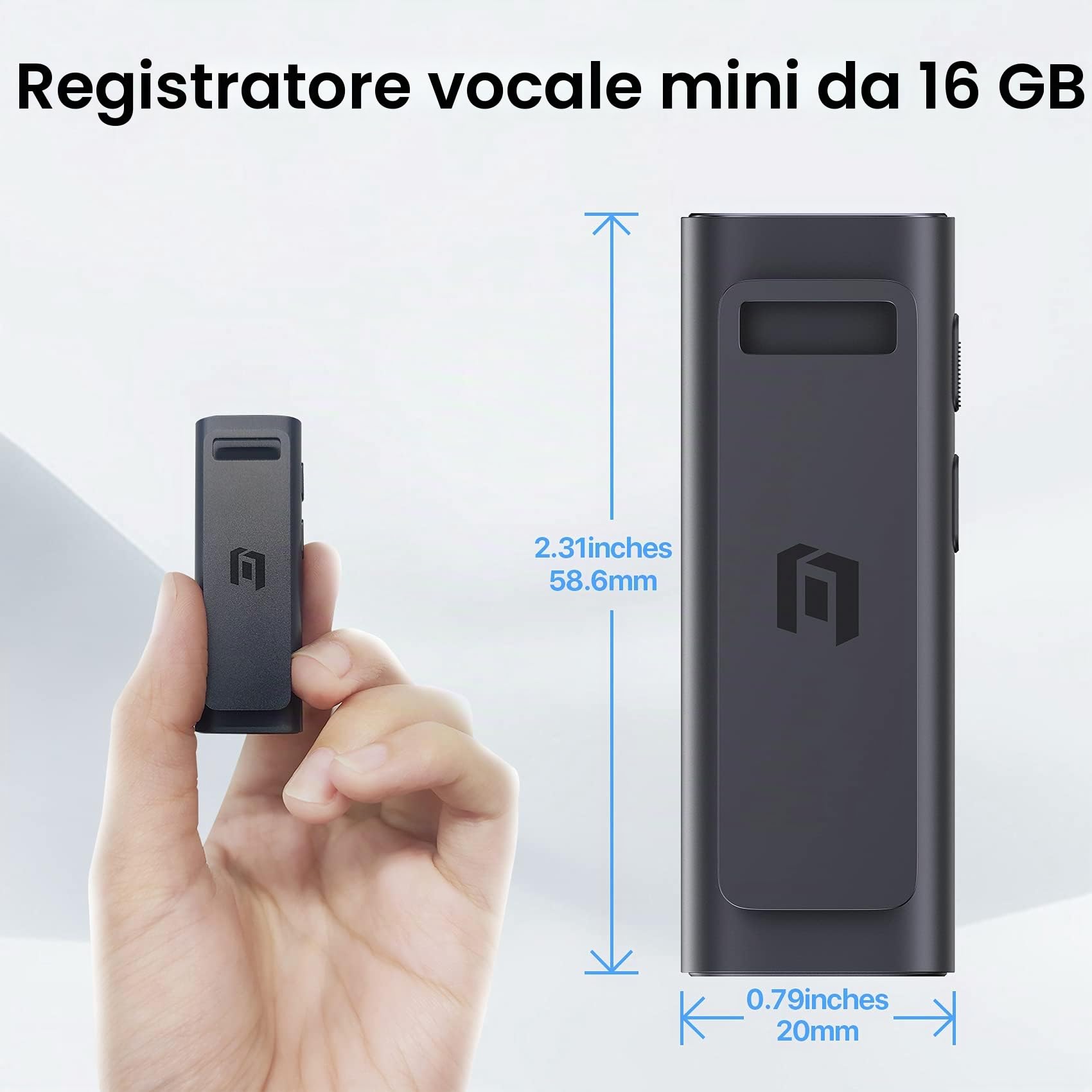 Mobvoi Mini Registratore vocale digitale Riduzione del rumore Portatile Trascrizione magnetica da audio a testo Memoria da 500 ore Caricatore USB a batteria lunga per interviste Conferenze Riunioni