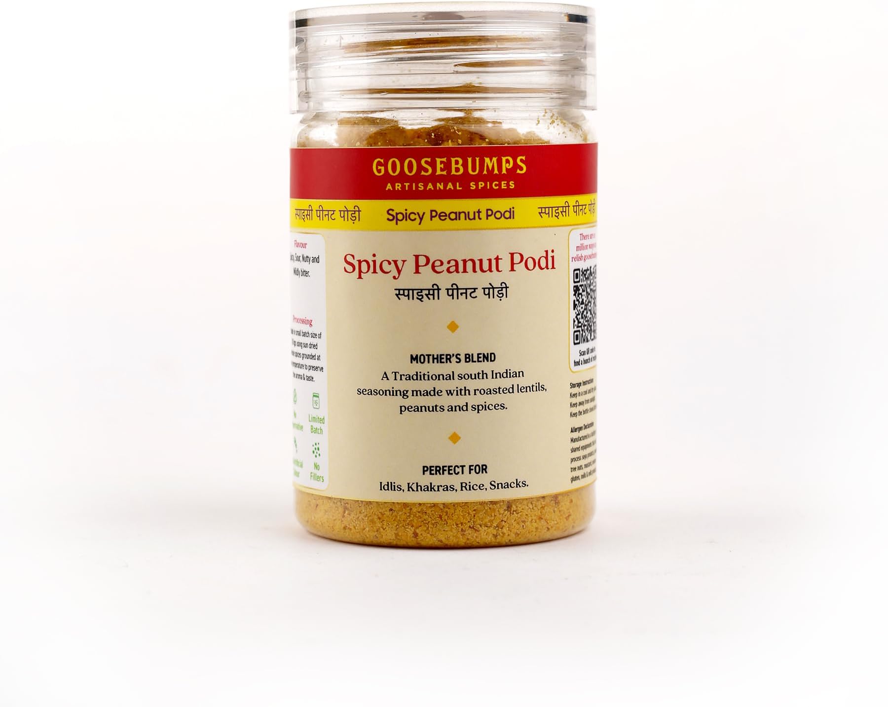 Goosebumps Spicy Peanut Podi | Idli Dosa Chutney Powder | Traditional, Home-made, Dry Roasted | Vegan Spice | 100% Natural Ingredients | Artisanal & Authentic | 90 GMS