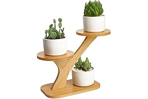 Bamboo Plant Stand for Indoor, Small Table Top Plant Stand, 3 Tier...