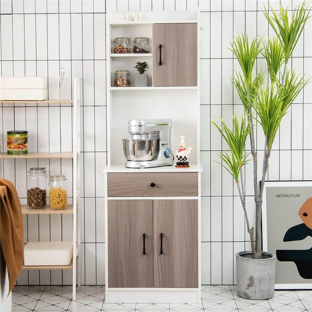 n/a 3-Door 71" Kitchen Buffet Pantry Storage Cabinet W/Hutch Adjustable Shelf Black/White (Color : Black, Size : 180 * 60 * 40cm) : Home & Kitchen